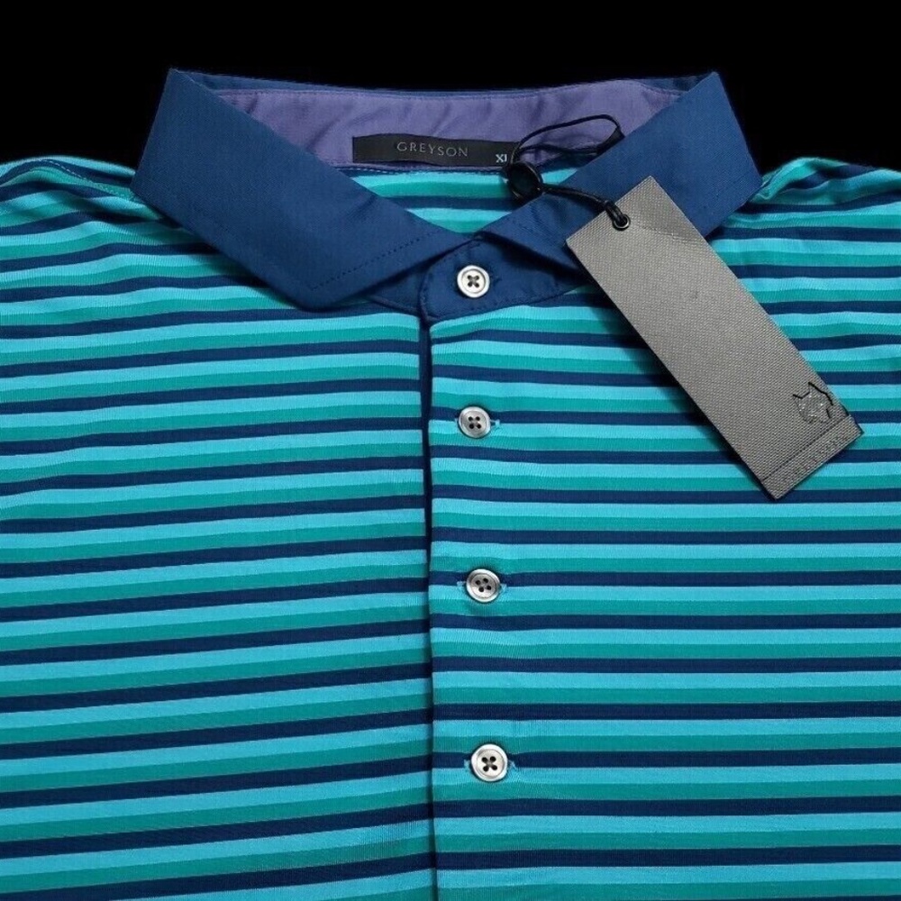 NEW Greyson Golf Performance Striped Blue XL Stretch Short Sleeve Polo $115